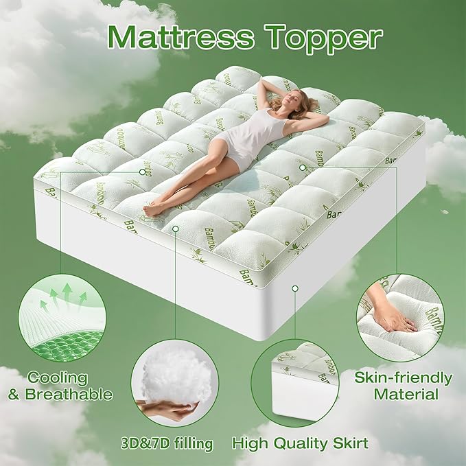 Mattress Topper Twin Size Viscose Derived from Bamboo, Thick Soft Pillow Top - Image 2