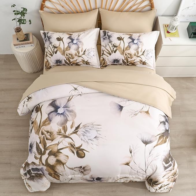 Luxudecor Floral Comforter Set King Size 7 Piece, Elegant Comforter Bedding Set - Image 3