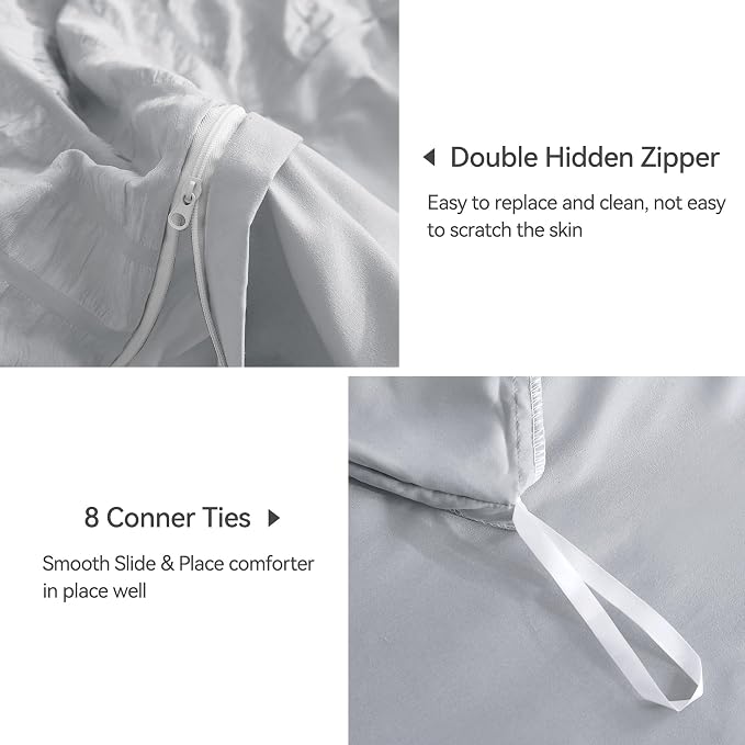 JELLYMONI Light Grey Duvet Cover Twin Size, Soft Breathable Seersucker Duvet - Image 5