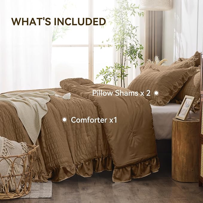 JOLLYVOGUE Full Size Comforter, 3 Pieces Oak Brown Seersucker Lightweight Full - Image 5