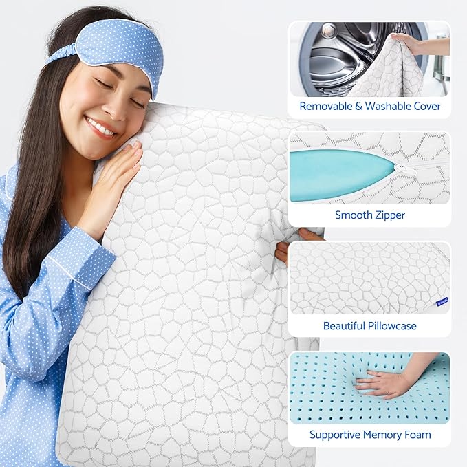 CushZone Memory Foam Pillows for Sleeping, Bed Pillow - Image 3