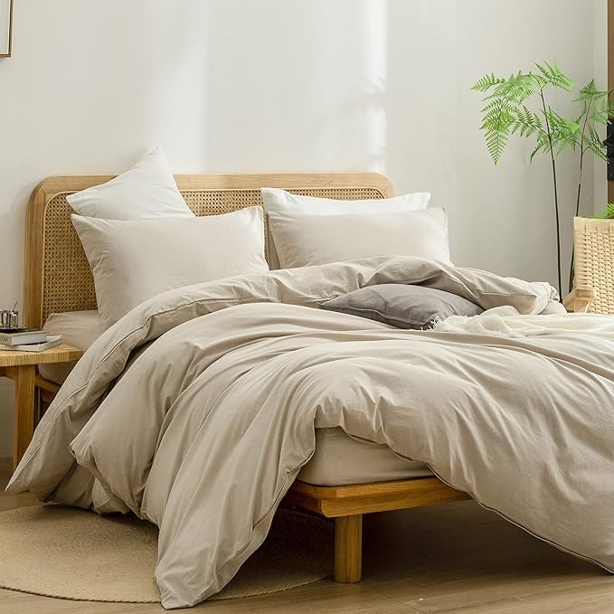 BESTOUCH Duvet Cover Set 100% Cotton Linen Feel Super Soft Comfortable Chic - Image 4