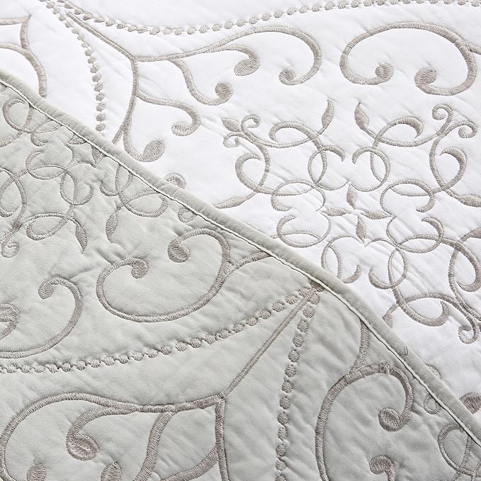 ROOMLIFE Quilt Set Twin Size 3D Floral Embroidery Pattern 3-Piece Cotton - Image 9