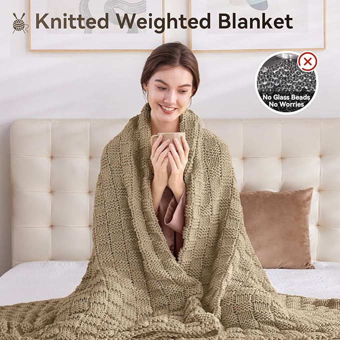 Knitted Weighted Blanket for Adult, No Beads Heavy Blanket 60” x 80'' 17lbs - Image 5