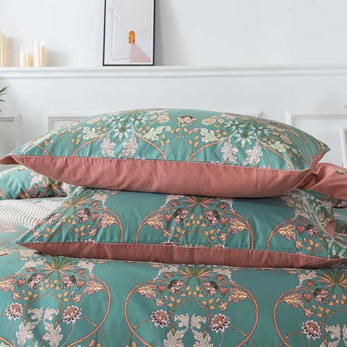 FADFAY Floral Duvet Cover Queen Button Closure 100% Cotton 600 TC Teal - Image 9