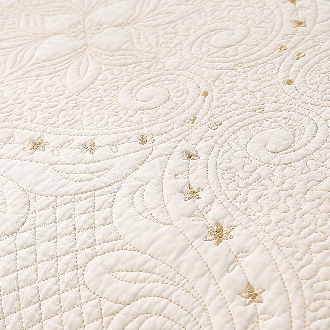 ROOMLIFE Quilt Set Full Size 3D Floral Embroidery Pattern 3-Piece Cotton - Image 4