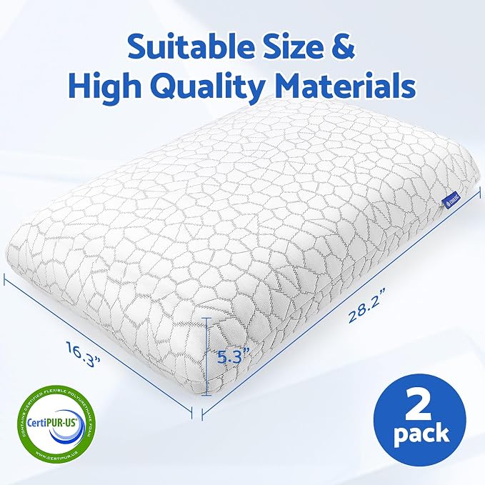 CushZone Memory Foam Pillows for Sleeping, Bed Pillow - Image 2