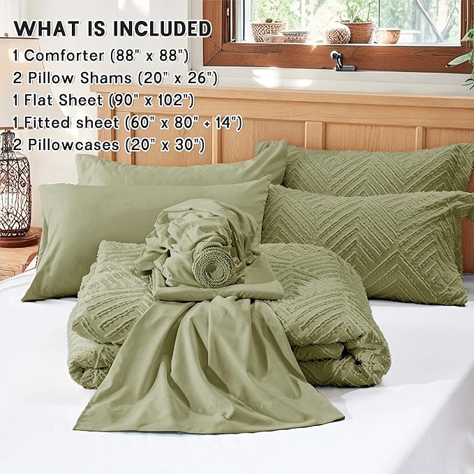 Zzlpp Queen Comforter Set 7 pieces, Army Green Tufted Bed in a Bag - Image 5