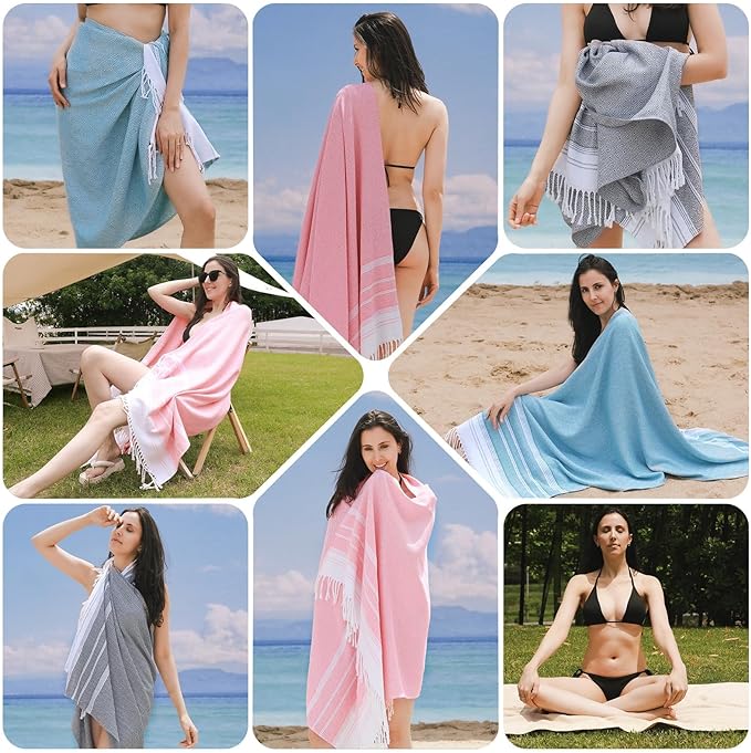 6 Packs Oversized Cotton Turkish Beach Towels Set Bulk 74"x38" Extra Large Sand - Image 3