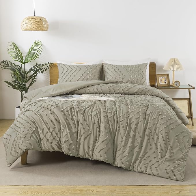 Andency Oatmeal Comforter Set Queen Size, Boho Soft Warm Tufted Bedding by Andency