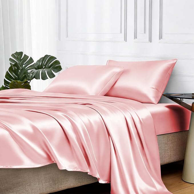MR&HM Satin Bed Sheets, Queen Size Sheets Set by MRHM