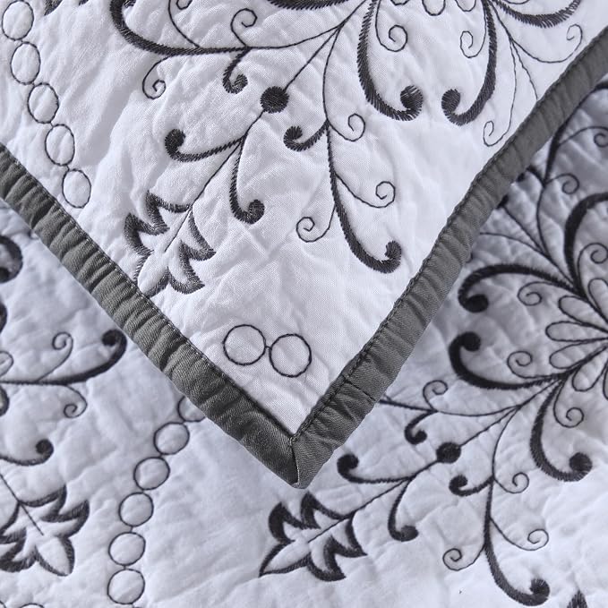 ROOMLIFE Quilt Set Full Size 3D Floral Embroidery Pattern 3-Piece Cotton - Image 9