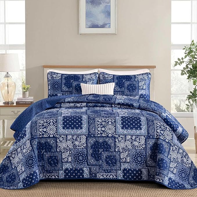 Cottolester Queen Quilt Set 3 Pieces, Boho Farmhouse Bedspread Soft Microfiber by Cottolester