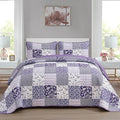 Mybedsoul Purple Quilt Set Queen Size, 3 Pieces Boho Floral Plaid Bedspread by Mybedsoul