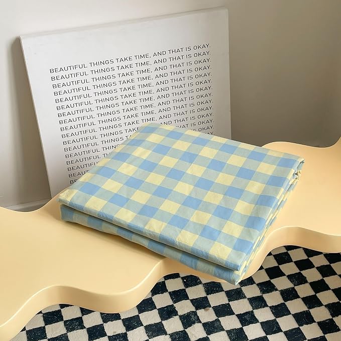 mixinni Plaid Duvet Cover Set Queen Yellow - Image 7