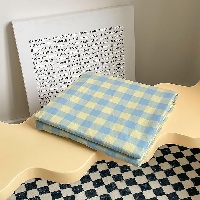 mixinni Yellow Blue Green Checkered Duvet Cover Set - Image 7