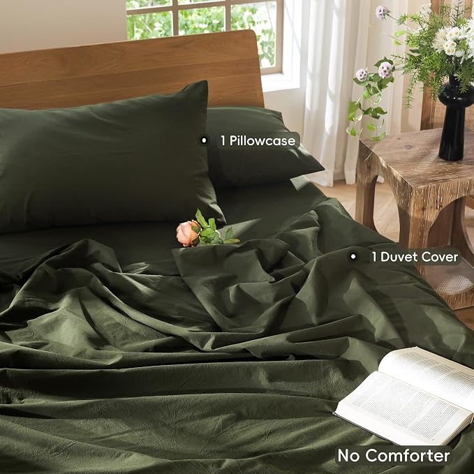 MooMee Bedding Duvet Cover Set 100% Washed Cotton Linen Like Textured - Image 3