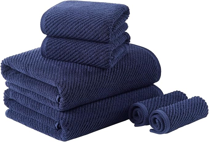 Madison Park Bathroom Towel Set of 6 Diagonal Ribbed, 500 GSM by MADISONPARK