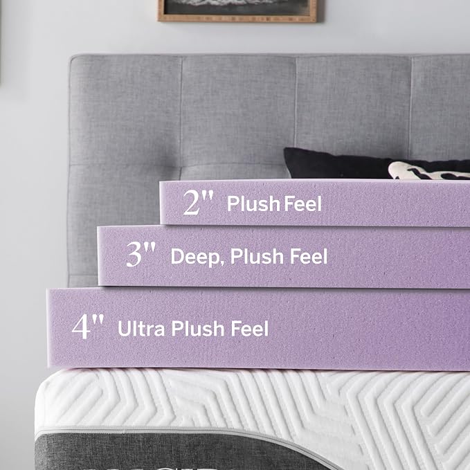 Lucid 4 Inch Lavender Memory Foam Mattress Topper, California King Size – - Image 3