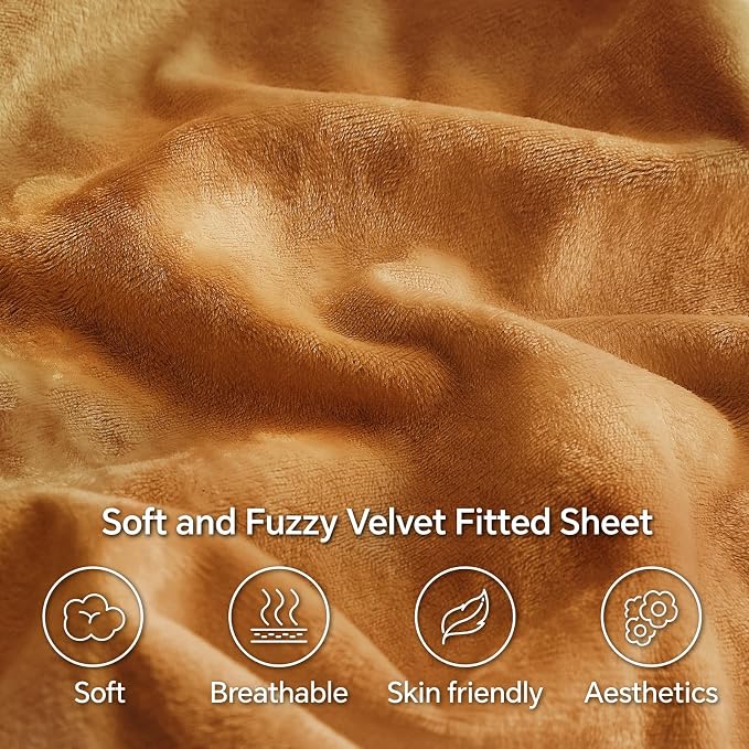 BEDELITE Velvet Fitted Sheet and Pillowcases Set, Luxury Soft Fuzzy Bottom Sheet - Image 3