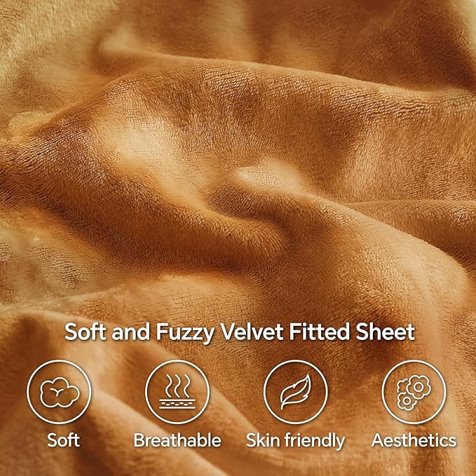 BEDELITE Velvet Fitted Sheet and Pillowcase Set, Luxury Soft Fuzzy Bottom Sheet - Image 3