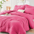 HYMOKEGE Hot Pink Full Size Comforter Sets Seersucker 7 Pieces, All Season by HYMOKEGE
