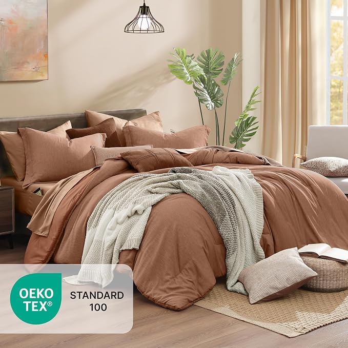 Monbix Twin XL Comforter Set Terracotta, Cationic Dyeing Bedding Set Reversible - Image 5