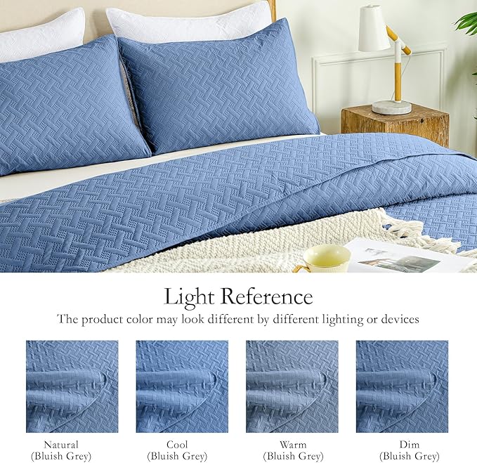 FLYMME Bluish Grey Full/Queen Quilt Bedspreads, Modern Style Geometric Weave - Image 4
