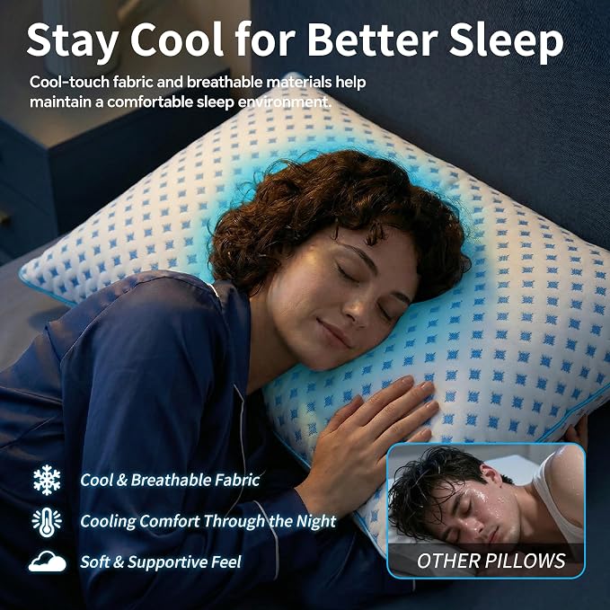 Queen Size Pillow 1 Pack for Sleeping, Cooling Adjustable Memory Foam Pillow - Image 6
