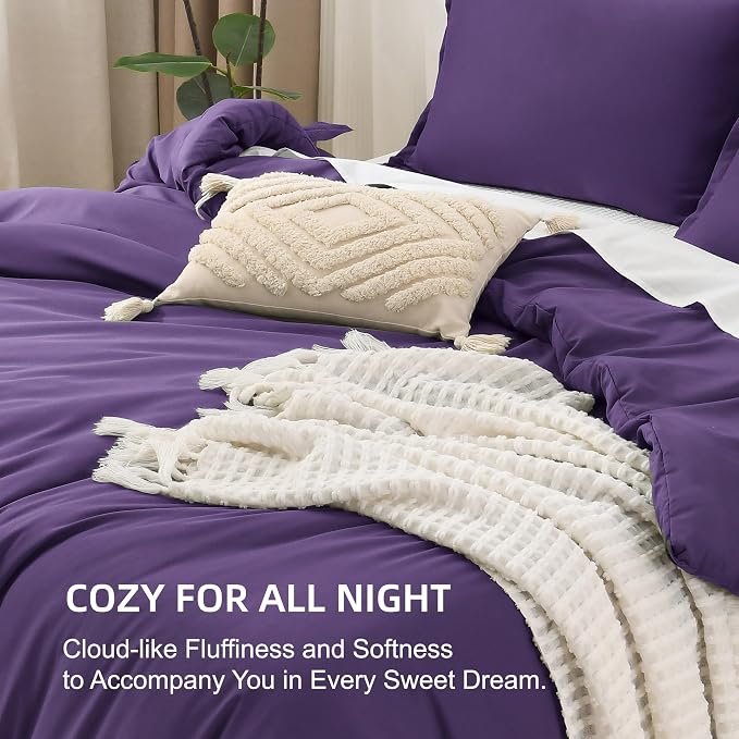 Litanika Dark Violet Purple Comforter Set Full Size, 3 Pieces Lightweight Solid - Image 7