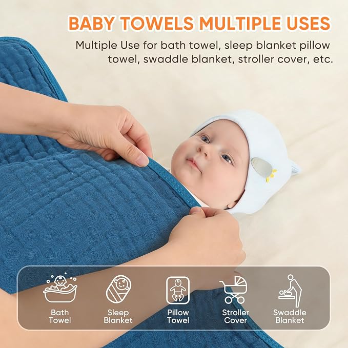 MIGIOL Muslin Baby Towels 100% Cotton ，Super Soft Muslin Baby Bath Towel - Image 9