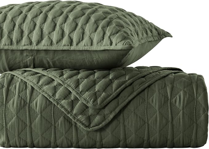 WDCOZY Olive Green Oversized California Cal King Size Quilt Bedding Set - Image 9
