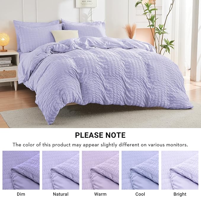 HYMOKEGE Light Purple Full Size Comforter Sets Seersucker 7 Pieces, All Season - Image 5