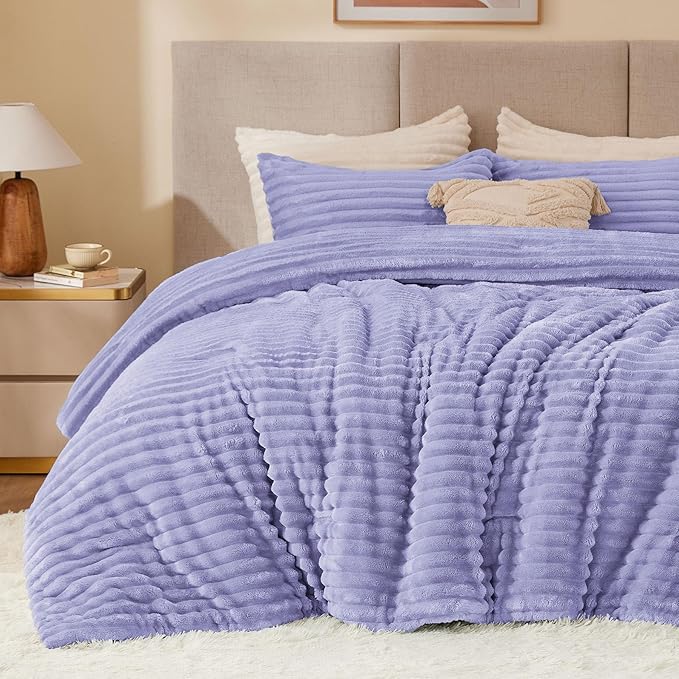 BEDELITE Fleece Twin Comforter Set -Super Soft & Warm Fluffy Lavender Bedding by BEDELITE