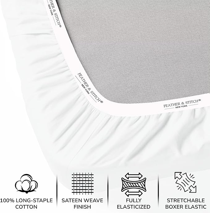 Feather & Stitch Fitted Bottom Sheet Only Full Size 500 TC-1 Piece 100% Cotton - Image 2