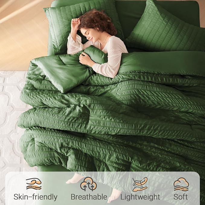 MUXHOMO 7 Pieces Full Comforter Set, Seersucker Bed in a Bag Full Size - Image 2