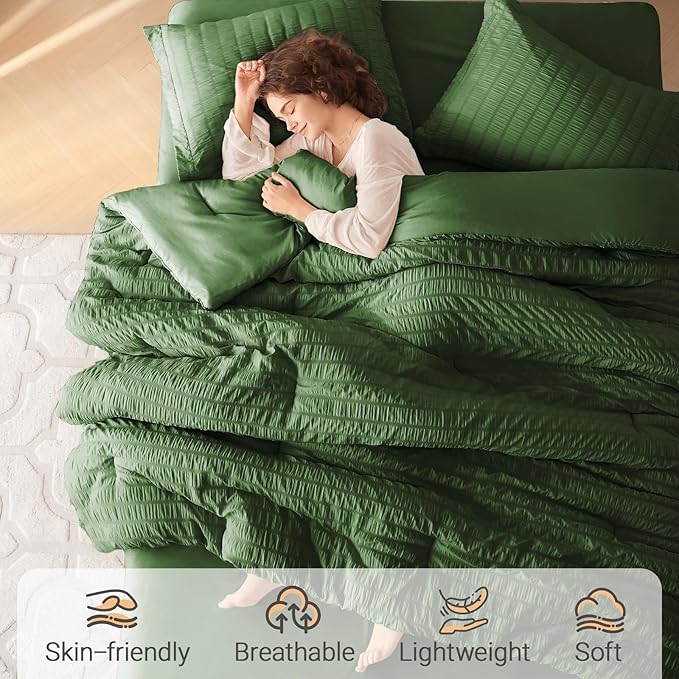 MUXHOMO 7 Pieces California King Comforter Set, Seersucker Bed in a Bag Cal - Image 2