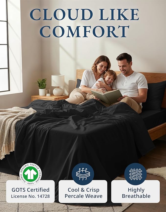 LANE LINEN 100% Organic Cotton Queen Size Sheets Set, Machine Wash Fully - Image 2