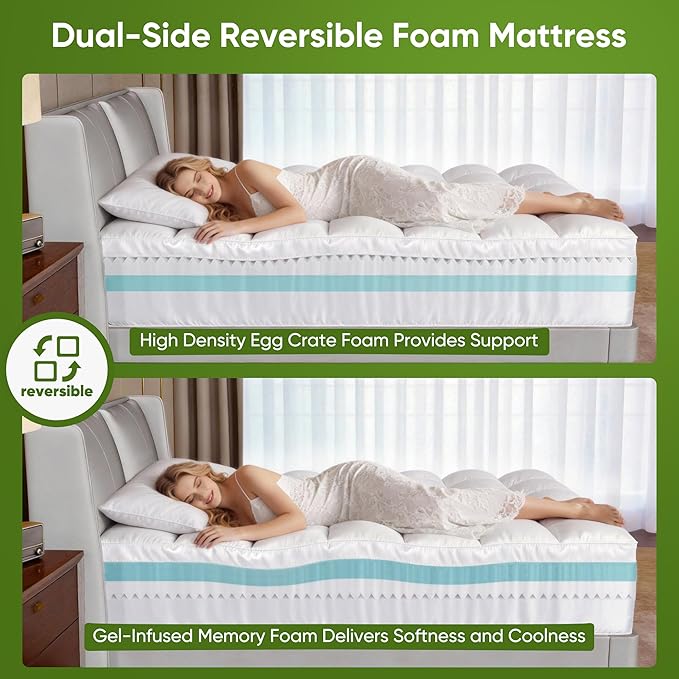 5 Inch Full Size Mattress Topper, Memory Foam Mattress Toppers -2.5" Cooling - Image 5