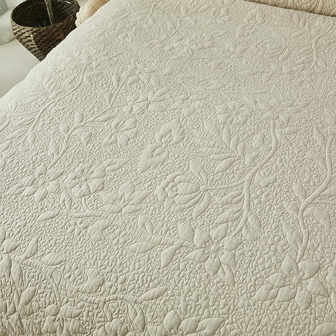 Brandream Beige Quilt Set King Size Cotton Luxury Matelasse Coverlet Set - Image 5