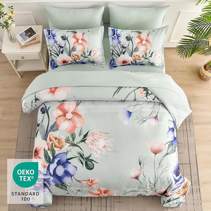 Luxudecor Floral Comforter Set King Size 7 Piece, Elegant Comforter Bedding Set - Image 3