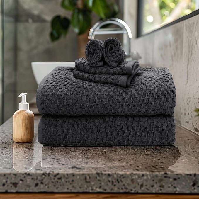 COTTON CRAFT Waffle 6 Piece Towel Set - Image 2