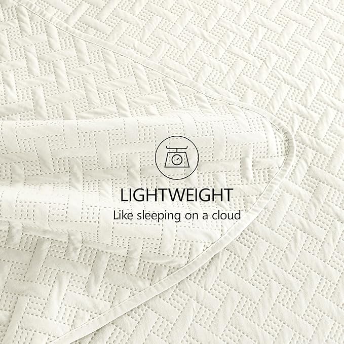 FLYMME Quilts Queen Size, Lightweight Cream Bedspreads, Basket Weave Pattern - Image 7