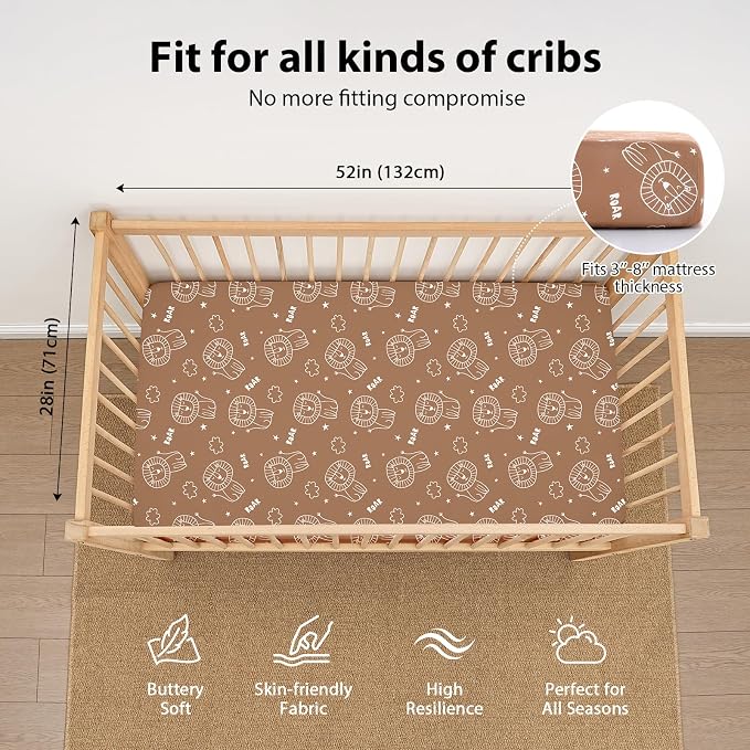 Baby Crib Sheets for Boys and Girls, 3 Pack Fitted Toddler Bed Sheets Neutral - Image 3