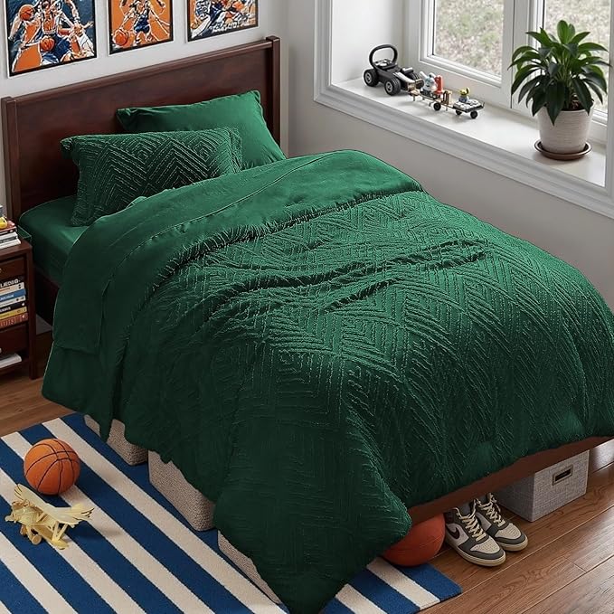 Zzlpp Twin Comforter Set 5 pieces, Emerald Green Tufted Bed in a Bag by ZZLPP