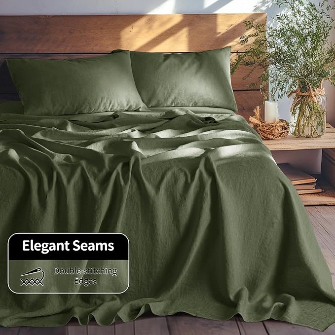 LBRO2M 100% Pure Linen Sheet Set Deep Pocket Up to 16" Bed Sheets Sets - Image 5