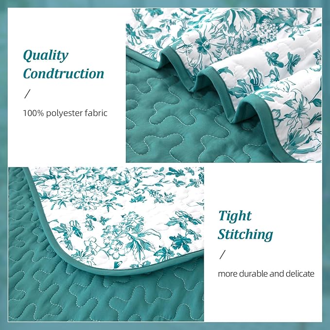 WONGS BEDDING Quilt Queen Size, Teal Quilt Bedding Set - Image 4