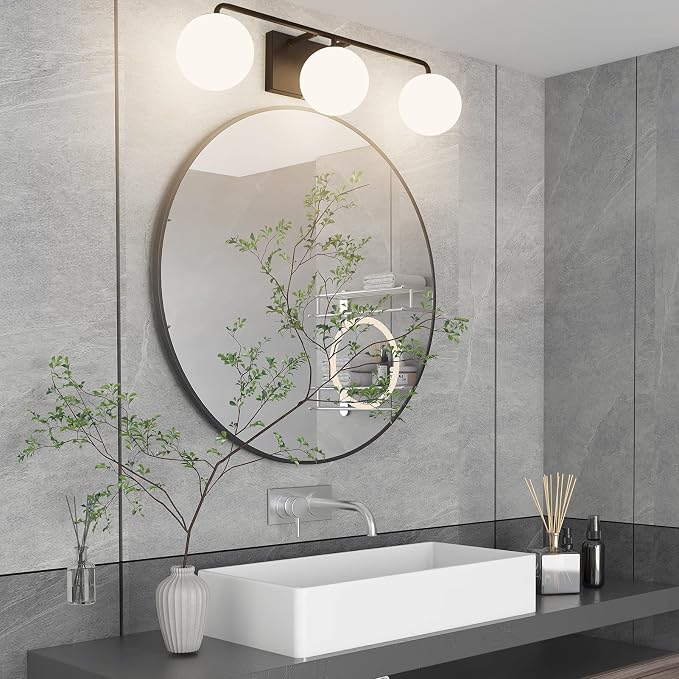 Tipace Mid Century Modern Bathroom Vanity Lights Fixtures 3-Light Black Milk - Image 7