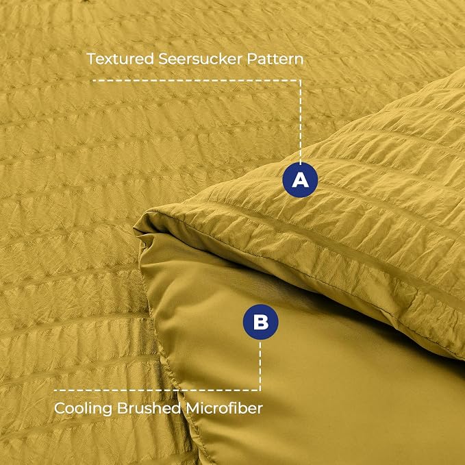 HYMOKEGE Mustard Yellow Full Size Comforter Sets Seersucker 7 Pieces, All - Image 4