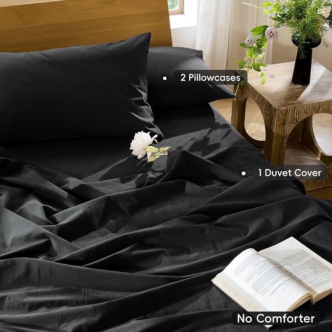 MooMee Bedding Duvet Cover Set 100% Washed Cotton Linen Like Textured - Image 2